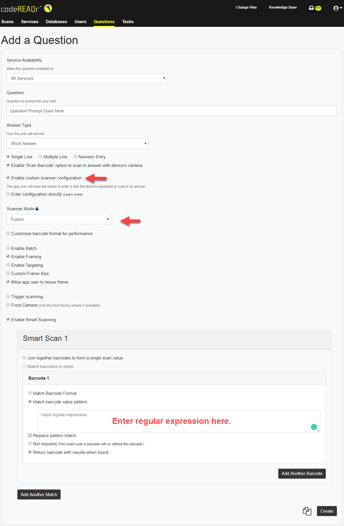 validate barcode scan An Image that shows where to enter the regular expression