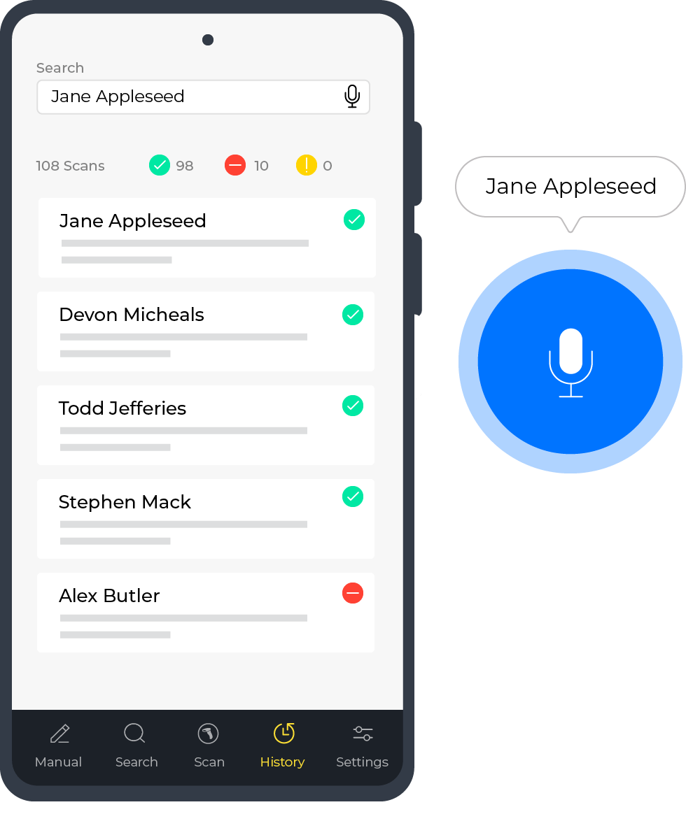 Voice entry and search voice search barcode scans